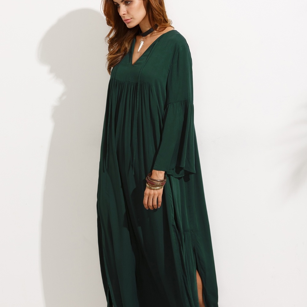 V Neck Bell Sleeve Split Maxi Dress - Picture 3 of 8